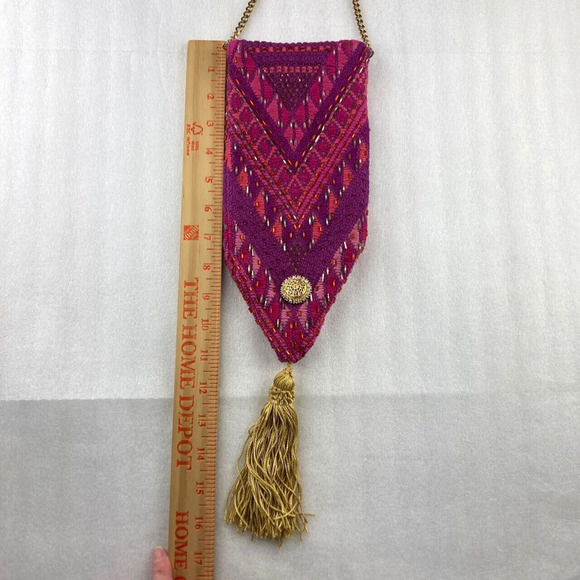 Small Cell Phone Club Purse Bag Handbag Beaded Satin Butterfly Tassel Chain Pink - Picture 5 of 6